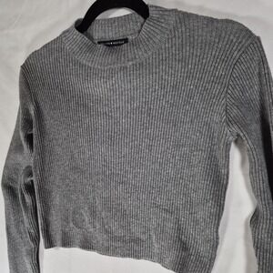 Brandy Melville Gray Ribbed Cropped Sweater Long Sleeve Mock‎ Neck One Size
